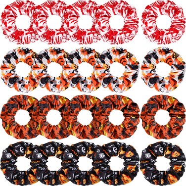 20 Pieces Halloween Hair Scrunchies Elastic Satin Hair Ties Ponytail Holders with Pumpkin Witch Ghost Prints Hair Bands for Women Girls