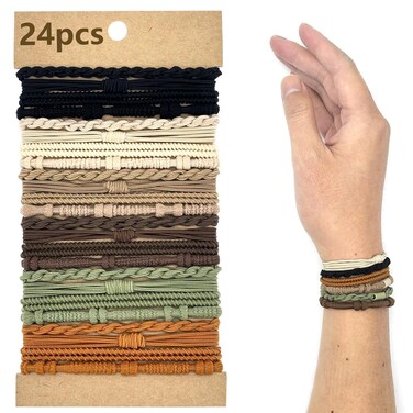 24pcs Boho Bracelet Hair Ties Set with 6 colors &amp; 4 Stylish Designs