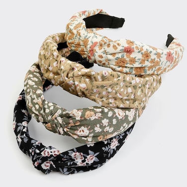 Huachi Headbands for Women and Girls, 4 Packs Fashion Flower Printed Knotted Head Bands for Women&rsquo; s Hair, Non Slip Boho Wide Thick Top Knot Hairbands, Womens Trendy Hair Accessories