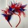 Red White Blue Hair Band 4th of July Headband Feather Fascinator Headband for Women Men Girls Festival Headwear Wedding Tea Party Hair Band Flapper Headpiece Hair Accessories TSFG20 (Red White Blue)
