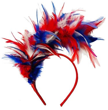 Red White Blue Hair Band 4th of July Headband Feather Fascinator Headband for Women Men Girls Festival Headwear Wedding Tea Party Hair Band Flapper Headpiece Hair Accessories TSFG20 (Red White Blue)