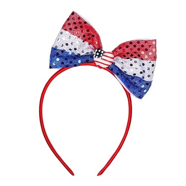 Doneace 4th of July Headband Independence Day Bow Hair Accessories Patriotic Party Hair Supplies Shiny USA Flag Design Bowknot Hair Hoop Blue Red White Hairband Decorations for Girls Women Kids 1PCS