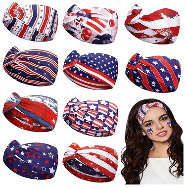 4th of July Patriotic Headband American Flag USA Twisted Hair Band Bandanas Stretchy Head Wraps Independence Day Yoga Running Exercise Athletic Headband (Patriotic)