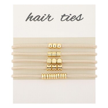 5 Pcs Boho Hair Ties Bracelet Gold Beads Elastic Blonde Ponytail Holder Blonde Cluff Aesthetic Boho Jewelry Hair Accessories Bling No Damage for Thick Thin Curly Hair Women