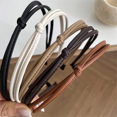 WOVOWOVO 5 Pcs Thin Leather Headbands for Women, Cute Knotted Head Bands for Women&rsquo;s Hair Womens Headbands Fashion Black Brown White Headbands for Girls Womens Hair Accessories