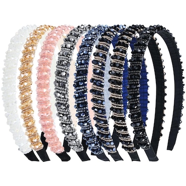 Lawie 8 Pack Baroque Hairbands Crystal Rhinestone Headband Beads Diamond Jeweled Sparkly Glitter Bling Padded Wide Headbands Cross Hair Bands Thick Hair Holder Accessories for Women Girls