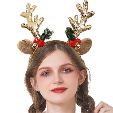 Acenail Christmas Headbands Women Xmas Deer Hair Hoop Glitter Reindeer Antlers Headband Ring Furry Deer Horn Ears Headdress Christmas Tree Hairbands Decoration Holiday Costume Headpiece for Women and
