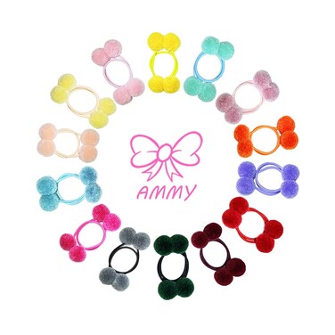 AMMY Pom Pom Hair Accessories - 28 Pcs Soft Ponytail Holders, Small Ball Bands for Baby, Infants, and Toddler Girls