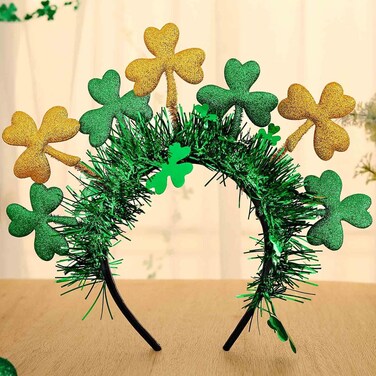 Olbye St.Patrick's Day Headband Shamrock Green Hairband Glitter Clover Headbands Irish Costume Hair Accessories for Women