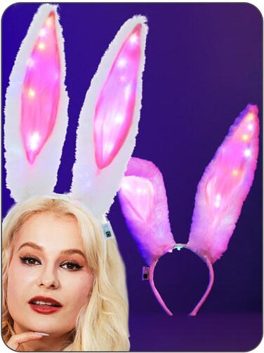 Uranian Light Up Bunny Ears Headband Rabbit Ears Hair Bands Led Bunny Headbands Cosplay Costume Hair Accessories for Women