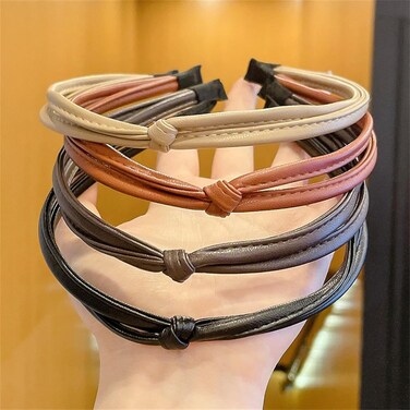 5 PCS Thin Leather Headbands for Women, Lightweight Knotted Hair Hoop for Fashion Girls, Adjustable Cute Hair Accessories
