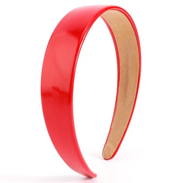 AHONEY Red Headband for Women Girls Glossy Vegan Leather Headband Non Slip 1.18" Wide Plain Head Band Solid Hair Band DIY Holiday Hair Accessories Valentines Gifts