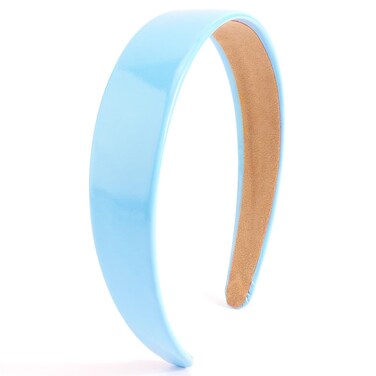 AHONEY Light Blue Headband for Women Girls Glossy Vegan Leather Headband Non Slip 1.18" Wide Plain Head Band Solid Hair Band DIY Halloween Holiday Hair Accessories Gifts