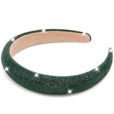 AHONEY Green Headband Rhinestone Headband for Women Girls, Crystal Headband Green Headpiece Wide Head Band for Women's Hair Christmas Gifts Hair Accessories