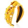 AHONEY Pearl Headband Knotted Headband for Women Girls, Rhinestone Top Knot Crystal Headband Yellow Jeweled Fashion Headpiece Boho Wide Head Band for Women's Hair Accessories