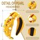 AHONEY Pearl Headband Knotted Headband for Women Girls, Rhinestone Top Knot Crystal Headband Yellow Jeweled Fashion Headpiece Boho Wide Head Band for Women's Hair Accessories