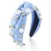 AHONEY Pearl Headband Knotted Light Blue Headband for Women Girls, Rhinestone Top Knot Crystal Headband Jeweled Fashion Headpiece Boho Wide Head Band for Women's Hair