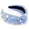 AHONEY Pearl Headband Knotted Light Blue Headband for Women Girls, Rhinestone Top Knot Crystal Headband Jeweled Fashion Headpiece Boho Wide Head Band for Women's Hair