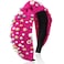 AHONEY Hot Pink Knotted Headband for Women Girls, Pearl Rhinestone Top Knot Crystal Beaded Fashion Headpiece Boho Wide Head Band for Women's Hair Party Gifts Hoilday Hair Accessories