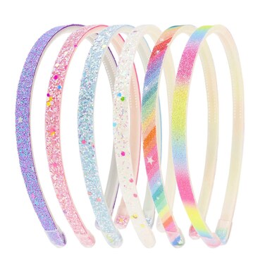 6 Pack Glitter Headbands Thin Glitter Headband for Women Colorful Hair Accessories Plastic Sparkly Hairbands Sparkle Headband Bling Rainbow Hair Bands with Teeth Cute Non-Slip Head Band