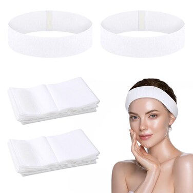 20 Pieces Spa Headbands Disposable Headband for Facial Disposable Hair Band for Women Non-Woven Stretch Headbands with Convenient Closure Soft Disposable Spa Headbands for Skin Care Makeup (White)