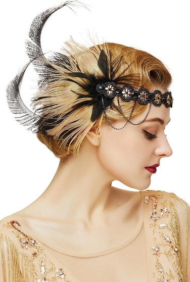 BABEYOND 1920s Sequined Showgirl Headpiece Feather Headband Flapper Gatsby Hair Accessories