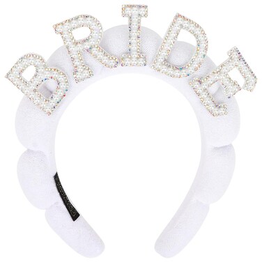 Bride Headband Bridal Headband White Pearl Headbands for Women Bridal Shower Decorations Bachelorette Party Favors Spa Headbands for Washing Face