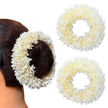 4 Pcs Hair Mogra Scented Rubber Band Gajra Hair Accessories for Women Girls (35 GM) (White)