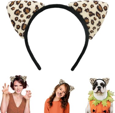 Beviliu Leopard Cheetah Ears Headband, Leopard Cat Headband for Women, Leopard print Costume Bear Dog Tiger Headband for Birthday Party Halloween Christmas Washing Makeup Cosplay