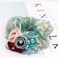 3Pieces Big Hair Silk Scrunchies with Flowers and Crystal Decorated for Thick Hair Elastic Ties for Girls &amp; Women(Purple,Green,Blue)