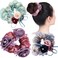 3Pieces Big Hair Silk Scrunchies with Flowers and Crystal Decorated for Thick Hair Elastic Ties for Girls &amp; Women(Purple,Green,Blue)