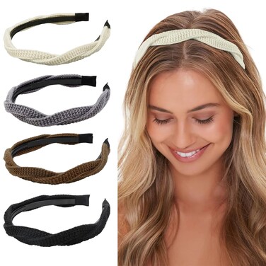 WOVOWOVO 4 Pieces Headbands for Women Girls Braided Knitted Hairband Fashion Non Slip Headband Solid Colors Hair Accessories