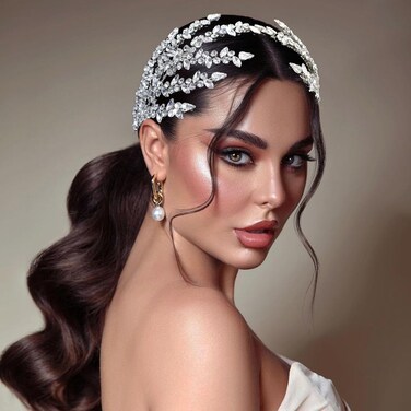 Bride Headband, Wedding Hair Pieces for Brides, Handmade Bridal Hair Accessories(Silver)