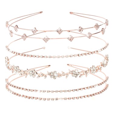Jaciya Rhinestone Headband 4 Pieces Rose Gold Bridal Headbands Crystal Bling Headbands for Women Rhinestones Headbands for Women's Hair Wedding Hair Accessories