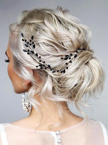 Black Halloween Headband Bridal Hair Accessories for Women, Handmade Crystal Wedding Hair Pieces for Brides, Rhinestone Hair Vine for Party Prom Hair Decoration Bridesmaid Gifts