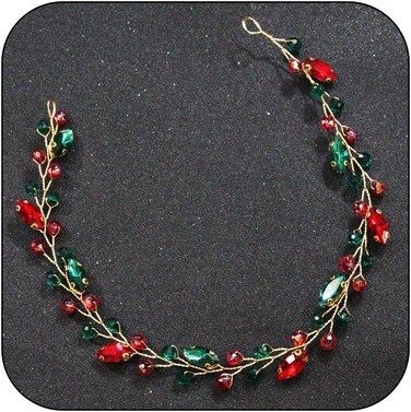 Christmas Rhinestone Headband Green Red Crystal Wedding Hair Accessories for Brides Handmade Tiaras for Women and Girls Party Prom Hair Gems Bridal Headpieces for Wedding Bridesmaid Gifts