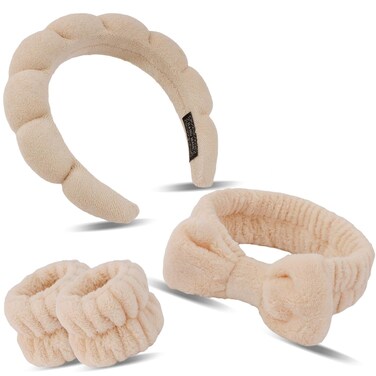 Spa Headband Wristband Set Skincare Headbands for Washing Face Skin Care Bubble Makeup Headband Wrist Bands Preppy Teen Girl Gifts Cute Trendy Stuff Hair Accessories for Women
