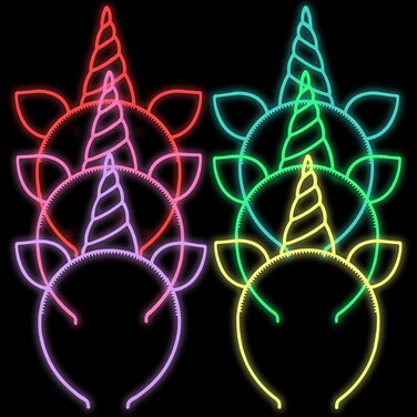 ZIRICHER 6 Colors Glow in the Dark Headbands, Plastic Light Up Hair Band Luminous Headband For Girls Party Halloween
