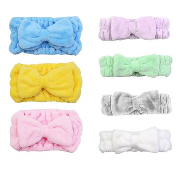 Chloven 7 Pcs Microfiber Bowtie Oversized Headbands Facial Makeup Headband Large Cosmetic Bowknot Hairlace Adjustable Elastic HairBand for Girls Women（Wide + Narrow style）