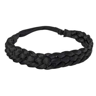 Fumwase 5 Strands Synthetic Hair Braided Headbands Stretch Elastic Classic Chunky Wide Plaited Hair Braids Braid Band Boho Black Headband for Women Girls Women's Padded Wig Beauty Accessories (Black)