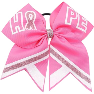 Breast Cancer Hair Bows Ties Glitter Pink Ribbon Hair Bands Big Bows Hair Rope Ponytail Holder Hair Accessories for Women Breast Cancer Awareness Party Supplies