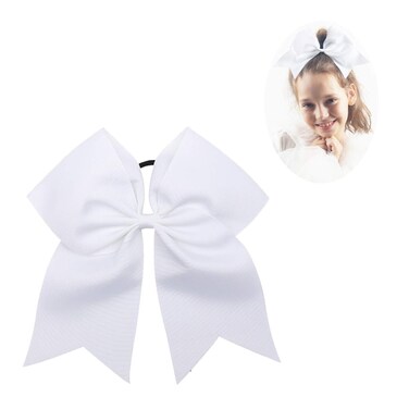 CN Large Cheer bow 8" Girls Ponytail Holders Jumbo Teams Cheerleaders Hair Bows Competition Sports Elastic Hair Ties Accessories (White)