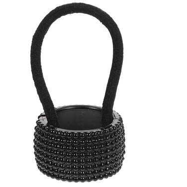 KESYOO Crystal Hair Tie Circle Cuff Punk Ponytail Cuff Beaded Hair Rubber Band Cuff Band Wrap Holder Tie Fashion Headress for Women Girls Black