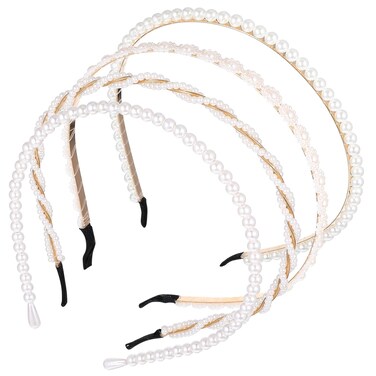 4 PCS Pearl Headband for Girls Wedding Headband Pearls for Hair Pearl Headpiece White Headbands for Women Pearl Hair Accessories for Women and Girls(White, 4 Styles)