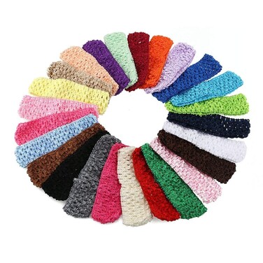 Colourful Crochet Elastic Headbands Hair Accessories，Stretch Hair Bands DIY Head Bows and Flower Accessories in 25 colors