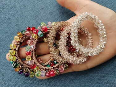 DORIS&amp;JACKY Crystal Hair Tie Fancy Elastic Hair Bead Ponytail Holder Handmade Rhinstone Hair Accessories For Women And Girls (Pack of 5)