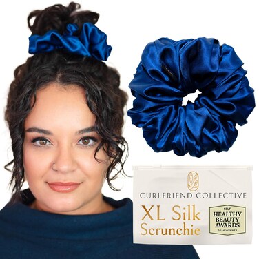Scrunchies for Women, Extra Large Silk Scrunchies for Curly Hair, Silk Hair Ties No Damage, Hair Scrunchies for Thick Hair, Hair Accessories, Ponytail Holders -Sapphire, XL