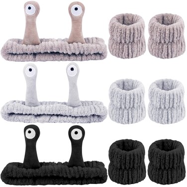 Snail Spa Headband and Wristband Set Skincare Headband Makeup Headband for Washing Face Cute Animal Spa Headband for Women Girls Black Khaki Grey