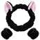 WHAVEL 3PCS Spa Set, Cute Cat Ears Headband &amp; Wrist Bands (Black)