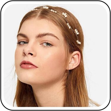 Boho Long Pearl Headband Gold Pearl Hairchain French Wedding Bridal Head Chain Headpiece Tiny Pearl Head Chain Decorative Hair Accessories for Women and Girls Headdress